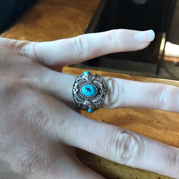 Natural Blue Moon Turquoise Sterling Silver Ring Size 6 - Picture 2 of 10